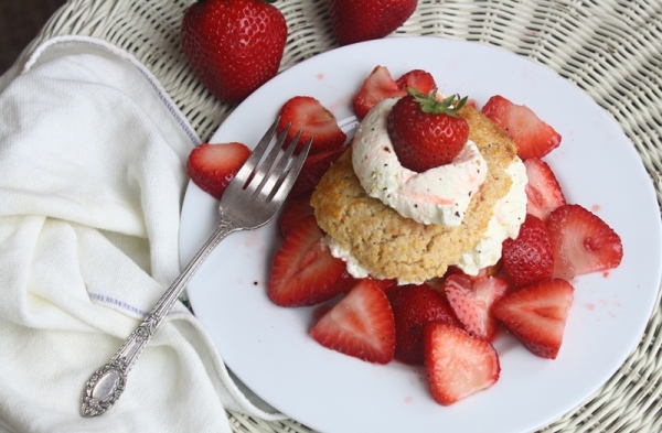 Strawberry shortcake with balsamic balck pepper strawberries